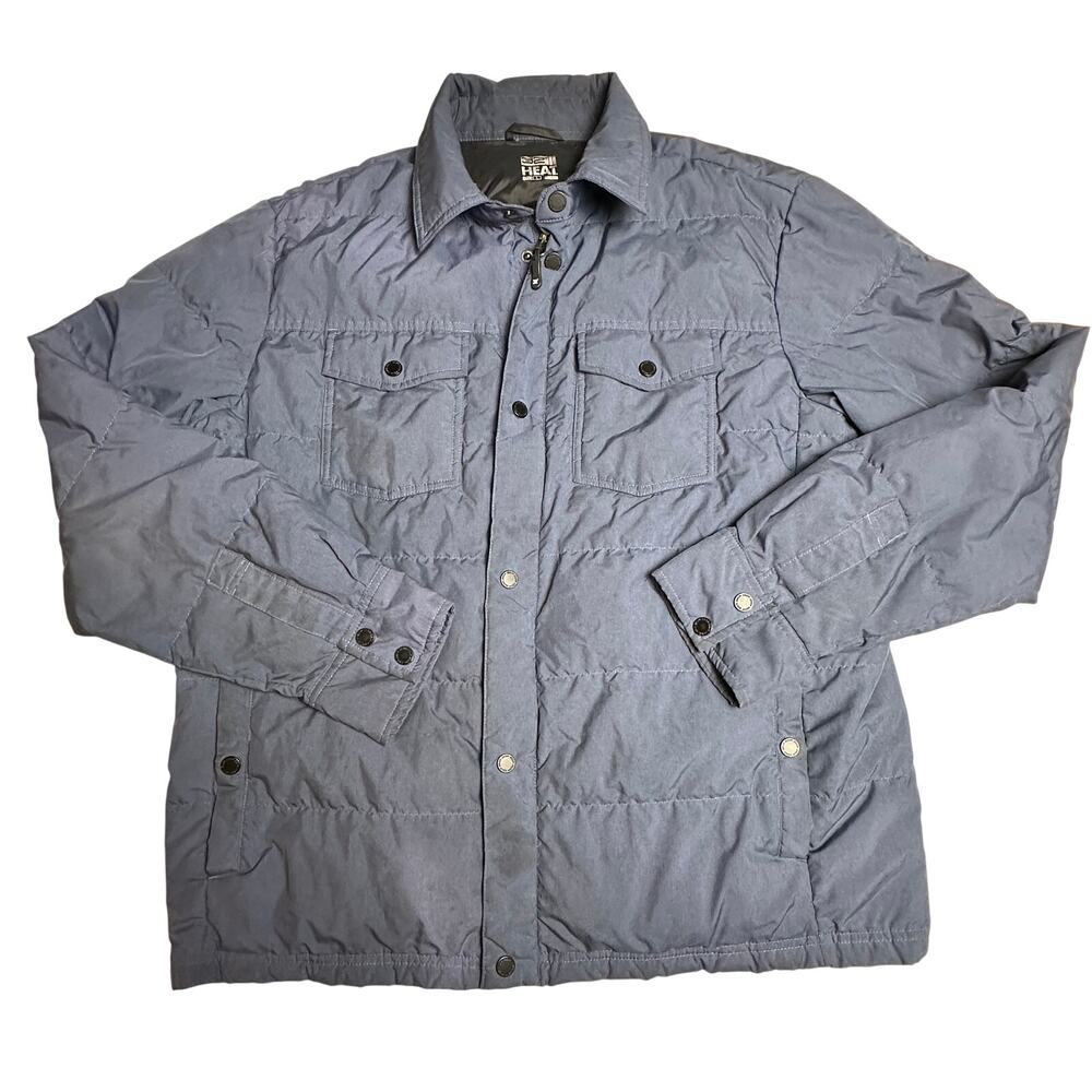 32 Degrees Heat Men’s L Blue Down Puffer Shirt Jacket Shacket Snap Front